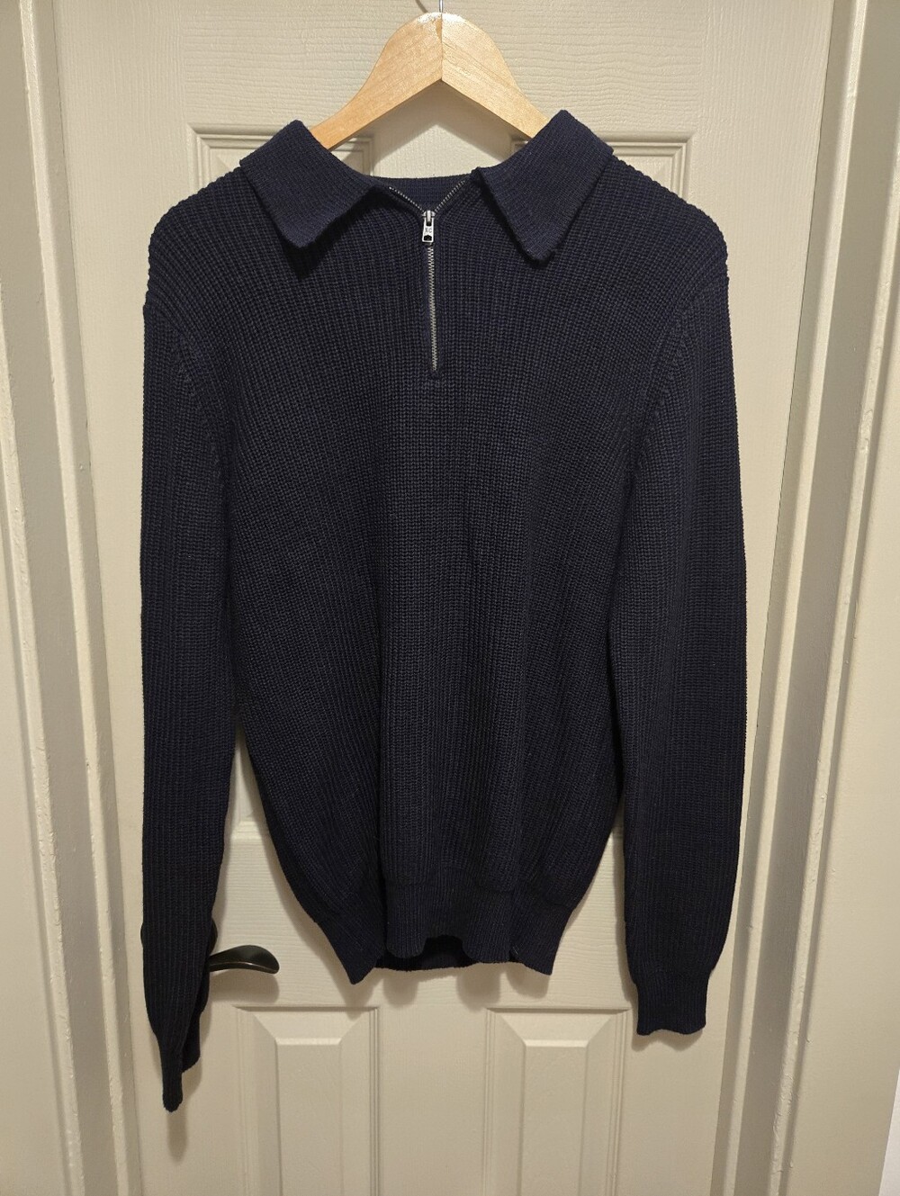 Kenneth Cole Dark Navy Cable Knit Sweater With Quarter Zip sz Small